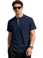 T-shirt Henley bleu marine à manches courtes pour homme avec poche de poitrine - S / Hauts / Bleu Marine