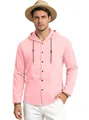 Camicia casual rosa con cappuccio per uomo in puro cotone e con le maniche lunghe - Rosa