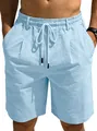 Herren Shorts in Hellblau mit Kordelzug, atmungsaktive Baumwoll-Leinen-Optik für den Strand - S / Hellblau