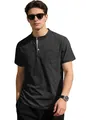 T-shirt Henley homme gris anthracite à manches courtes, tissu respirant pour l'été - S / Hauts / Noir