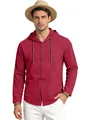 Camicia casual da uomo a maniche lunghe con cappuccio in cotone rosso scuro di moda - Borgogna