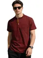 T-shirt Henley classique pour hommes à manches courtes marron avec poche poitrine - S / Hauts / Bordeaux