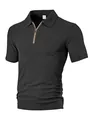 Detalle de la cremallera y el tejido jacquard texturizado en un polo gris oscuro - S / Tops / Negro