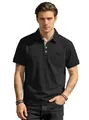Men's black business casual short-sleeved polo shirt with pocket and lapel design - S / Tops / Black