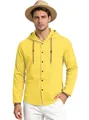 Camicia casual gialla da uomo con cappuccio e maniche lunghe realizzata in puro cotone traspirante - giallo limone