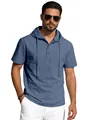 T-shirt bleu à manches courtes et capuche pour hommes en coton et lin décontracté - S / Hauts / Bleu marine