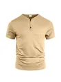 T-shirt Henley à manches courtes et col en V pour homme en polyester respirant kaki - S / Haut (YC-54) / Kaki
