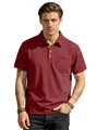 Men's maroon short-sleeve Polo shirt with chest pocket and contrast collar detail - S / Tops / Burgundy