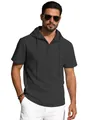 T-shirt d'été pour hommes en coton et lin à manches courtes avec capuche gris anthracite - S / Hauts / Noir