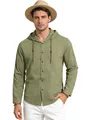 Camicia casual da uomo con cappuccio verde militare a maniche lunghe in cotone traspirante - Verde militare