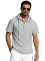 Chemise à capuche manches courtes homme en coton lin gris clair, haut d'été respirant décontracté - S / Hauts / Gris