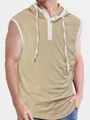 Close-up of men's khaki sleeveless hoodie featuring breathable mesh fabric and buttons. - S / Khaki