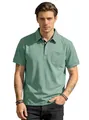 Men's business casual sage green polo shirt with chest pocket and lapel collar - S / Tops / Heather Dark Green