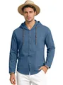 Camicia casual a maniche lunghe blu con cappuccio da uomo in tessuto cotone-lino - Blu navy