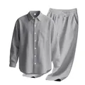 Herren-Leinen-Set mit langärmligem Hemd und Hose in hellem Grauton - Grau