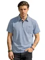 Men's light blue business casual short sleeve polo shirt with chest pocket and lapel - Light Blue