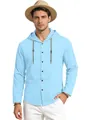 Camicia casual da uomo azzurra con cappuccio e maniche lunghe in cotone traspirante - Azzurro