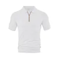 Polo de hombre blanco de manga corta con cremallera y tejido jacquard texturizado. - S / Tops / Blanco