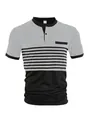 Short sleeve men's polo shirt with gray and black striped pattern design - S / Tops / Gray