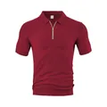 Polo de hombre granate de manga corta con cremallera y tejido jacquard texturizado - S / Tops / Burdeos