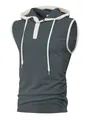 Quick-dry men's hooded sports tank top in dark gray with white contrast trim details - S / Tops / Gray
