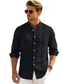 Classic men's stand collar casual long sleeve shirt with front pleat detail in black - S / Tops / Black