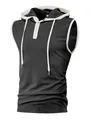 Black athletic quick-dry hooded sleeveless vest with contrast white trim and drawstrings - S / Tops / Black
