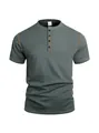 Men's retro teal pineapple grid short sleeve Henley shirt with button placket - S / Tops / Dark Gray