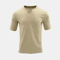 Breathable khaki men's V-neck Henley short-sleeve T-shirt with single chest pocket - S / Tops / Khaki