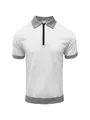 Detail view of men's white polo shirt with contrast grey collar and half-zip - S / Tops / White