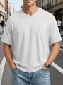 Detailed view of white waffle knit texture and V-neck on men's raglan sleeve T-shirt - S / White