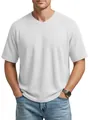 Détail d'un t-shirt blanc pour hommes à col en V, maille gaufrée et manches raglan chic. - S / Hauts / Blanc