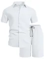 Herren-Set aus weißem Kurzarmhemd mit Struktur und passenden Shorts mit Kordelzug - S / Oberteil Und Unterteil / Weiß
