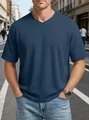 Detailed view of the navy blue waffle-knit texture on a men's V-neck raglan T-shirt. - Navy Blue