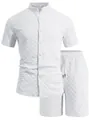 Détail de la texture gaufrée de l'ensemble chemisette et short blanc jacquard pour homme - S / Haut et Bas / Blanc