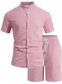 Détail de l'ensemble de détente rose pour hommes avec motif jacquard 3D à carreaux chic - S / Haut et Bas / Rose