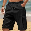 Klassische schwarze Cargo-Shorts für Herren mit Kordelzug am Bund und mehreren Taschen - S / Unterteile / Schwarz