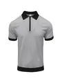 Detailed view of the gray and black quarter-zip waffle knit polo shirt texture - S / Tops / Gray