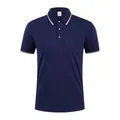Classic navy blue men's ice silk polo shirt featuring white and orange striped collar and cuffs - S / Tops / Navy Blue