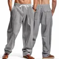 Detailed front and back view of men's loose breathable gray wide-leg casual pants - Dark Gray