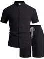 Détail du tissu jacquard texturé noir pour ensemble chemise manches courtes et short homme - S / Haut et Bas / Noir