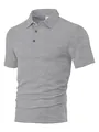Close-up detail of grey men's short sleeve polo shirt featuring textured jacquard fabric - S / Light Heather Grey