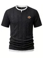 Close-up showing the intricate jacquard texture and faux two-piece collar of this shirt - S / Tops / Black
