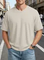 Men's V-neck waffle knit t-shirt with raglan sleeves in a casual street style look - Khaki