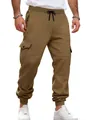 Pantaloni cargo da uomo in pile marrone con coulisse in vita e tasche multiple - Cammello
