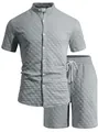 Ensemble d'été gris pour hommes en maille gaufrée avec chemise et short confortable - S / Haut et Bas / Gris clair