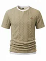 Macro view of textured cable-knit jacquard fabric on a khaki faux two-piece T-shirt - S / Tops / Khaki