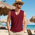 Weinrotes ärmelloses Herren-Tanktop mit V-Ausschnitt für Fitness und Strandurlaub - S / Oberteile / Burgunderrot