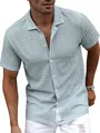 Dettaglio di camicia casual da uomo in maglia traforata e traspirante a maniche corte - Taglia S / Top / Azzurro