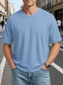 Close-up of men's blue V-neck waffle knit T-shirt with raglan sleeves - S / Light Blue